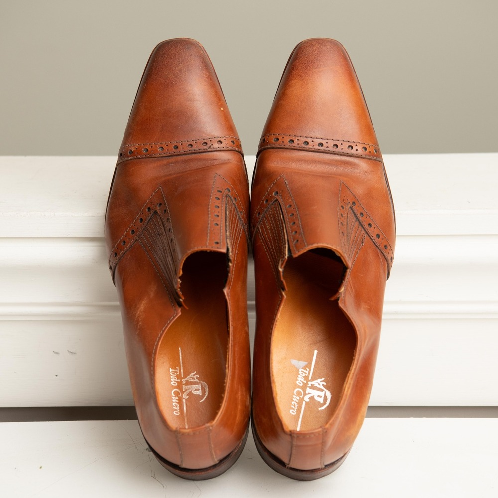 Mens Designer Dress Shoes Sz 43 Coganc Leather Brogue Slip On Loafers Old Money